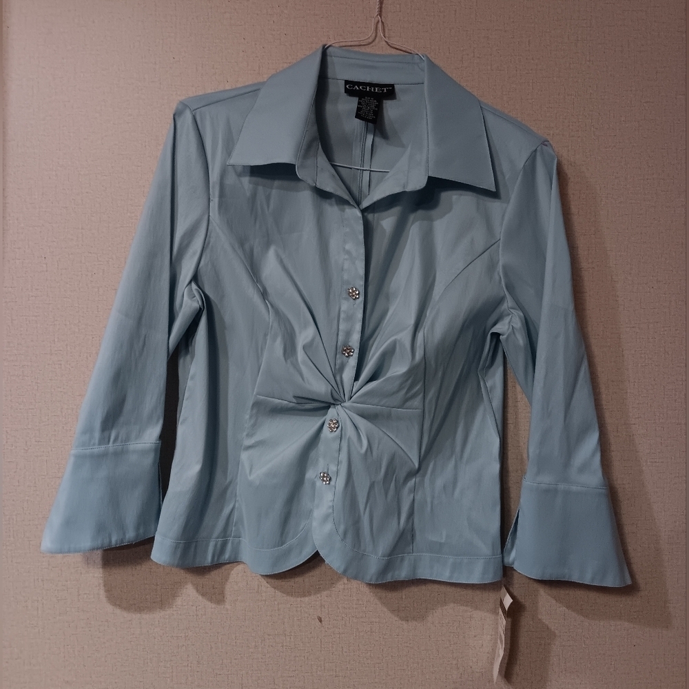 Cachet Women's Blue Button-Up Top Vintage Style Jacket